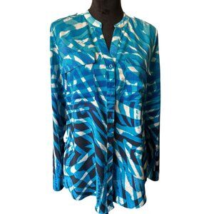 💖Calvin Klein Womens Blue Abstract Button-Up Shirt Size M
